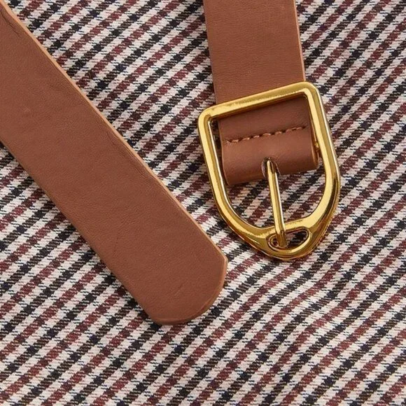 Effortless Elegance: Women's Brown Plaid Belted Jumpsuit - Picture 4 of 10